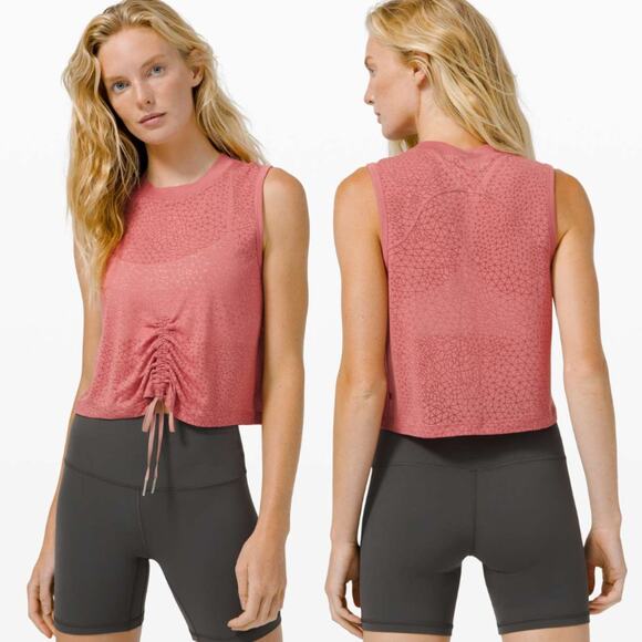 LULULEMON Cinch Me Up Front Sheer‎ Veil Activewear Tank Top Cherry Tint - Picture 1 of 8